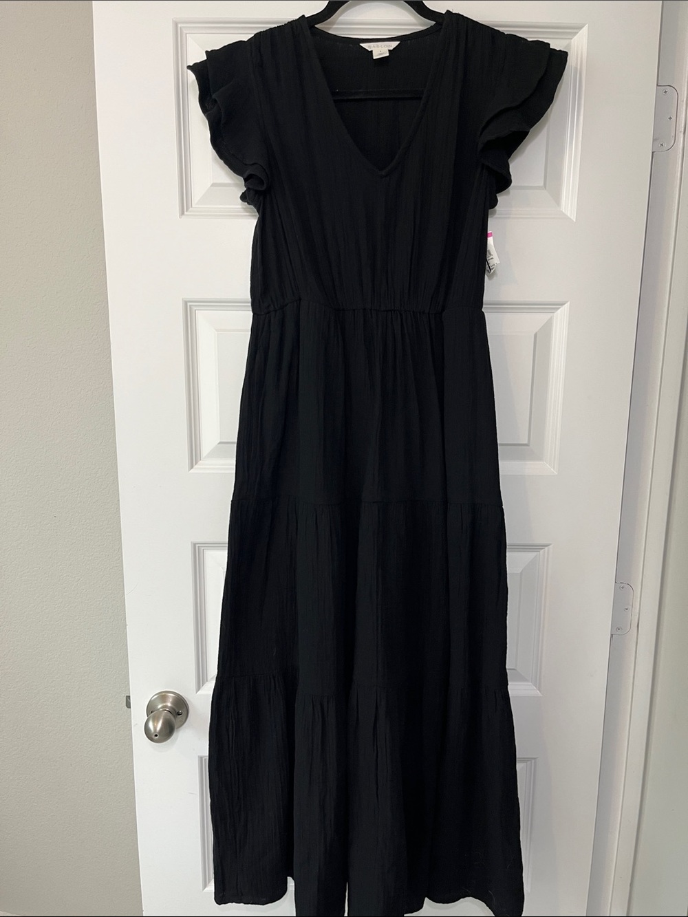 Caslon Black V-Neck Tiered Maxi Dress with Flutter Sleeves